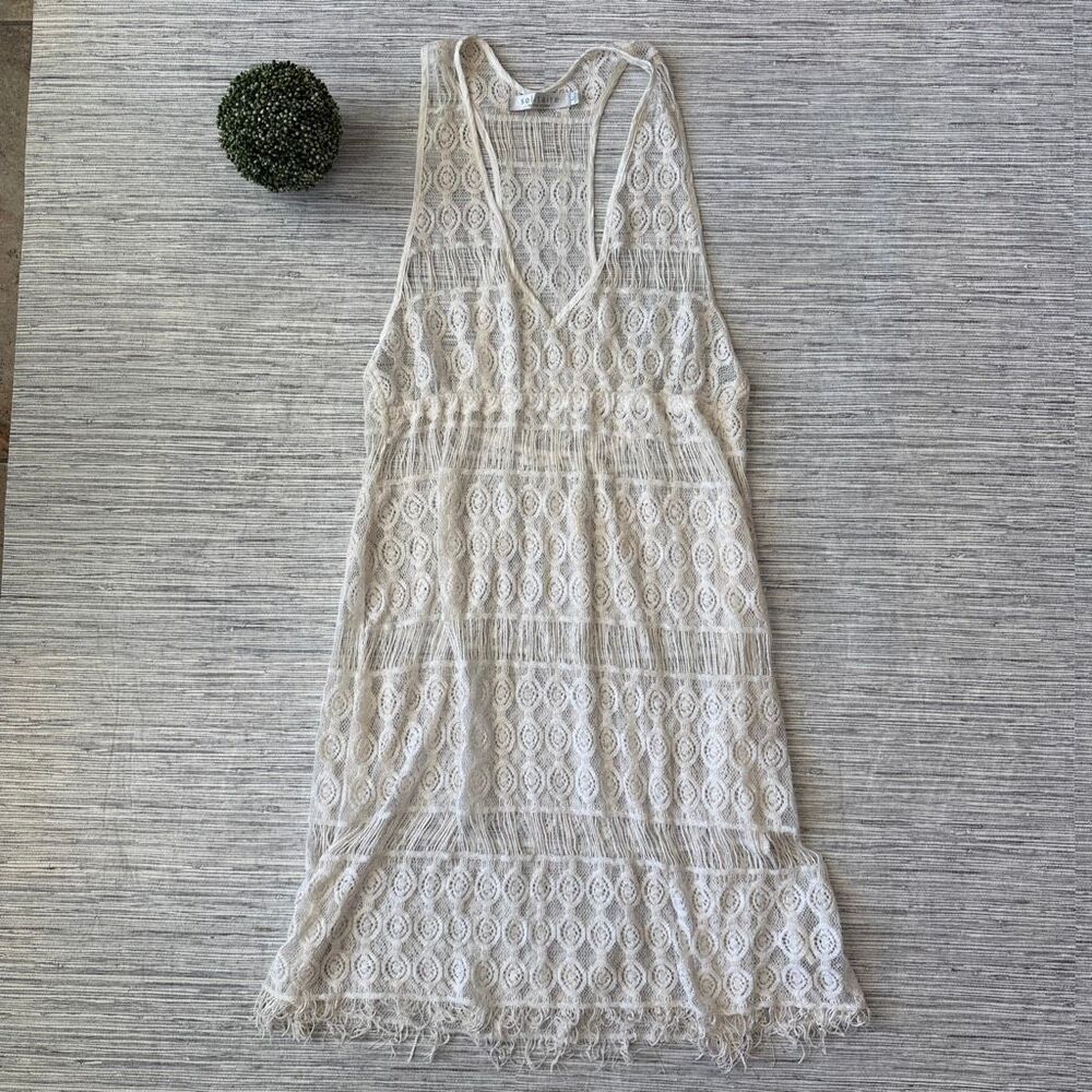 Solitaire White Crochet Lace Empire Waist Coverup Mini Dress Large